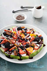 Watelmelon pizza with yogurt and fruits