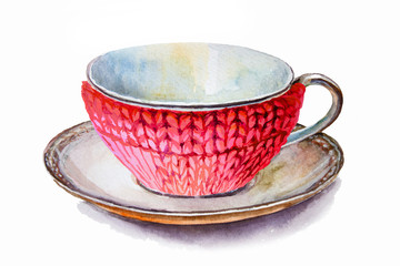 Black Coffee cup isolated on white background. Watercolor painting