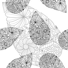 Black and white paisley vector seamless pattern. Ethnic endless background.