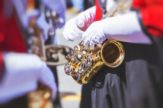 Brass Band in uniform performing
