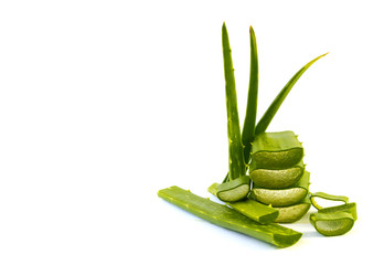 sliced aloe vera on white background