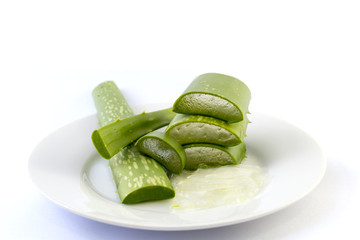 sliced aloe vera on white background