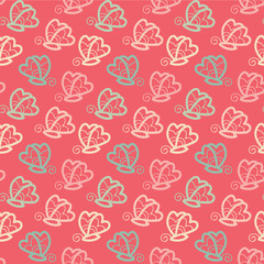 Butterfly seamless pattern pink background in vector.