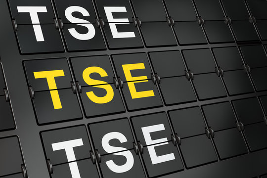 Stock market indexes concept: TSE on airport board background