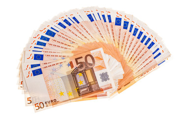 Fan of euro banknotes isolated