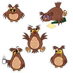 Set isolated Emoji character cartoon owl with different emotions. Vector Illustrations