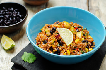 Black beans pepper cilantro zucchini  lime brown rice