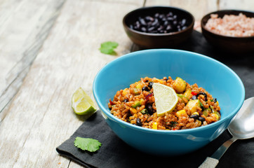 Black beans pepper cilantro zucchini  lime brown rice