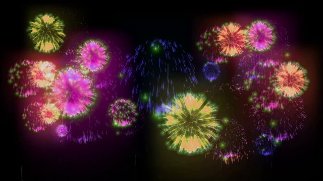 4K big beatiful firework at holiday night. 3d animation with different versions fireckrackers. version 5