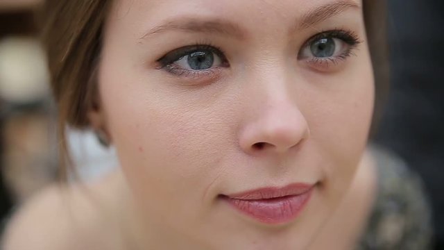 Close-up pretty woman eyes and lips