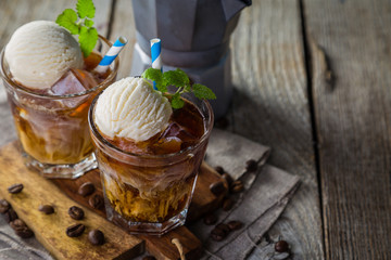 Ice coffee with vanilla ice cream