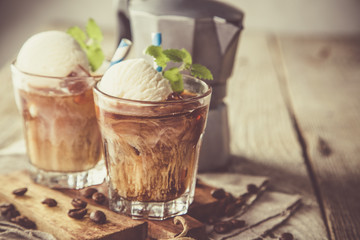 Ice coffee with vanilla ice cream