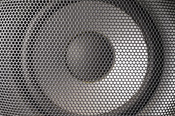Audio equipment. Detail shot of some round speakers. Macro shot.