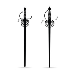 sword ancient set in black color illustration
