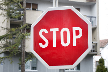 Traffic sign indicating that you need to stop in the street, Novi Sad, Serbia