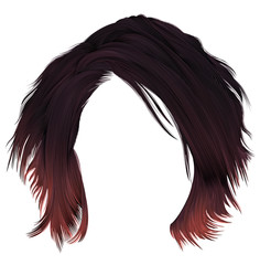 trendy  woman disheveled hairs kare with fringe  . dark   varicolored  red coloring. 
medium length . beauty style . realistic  3d .