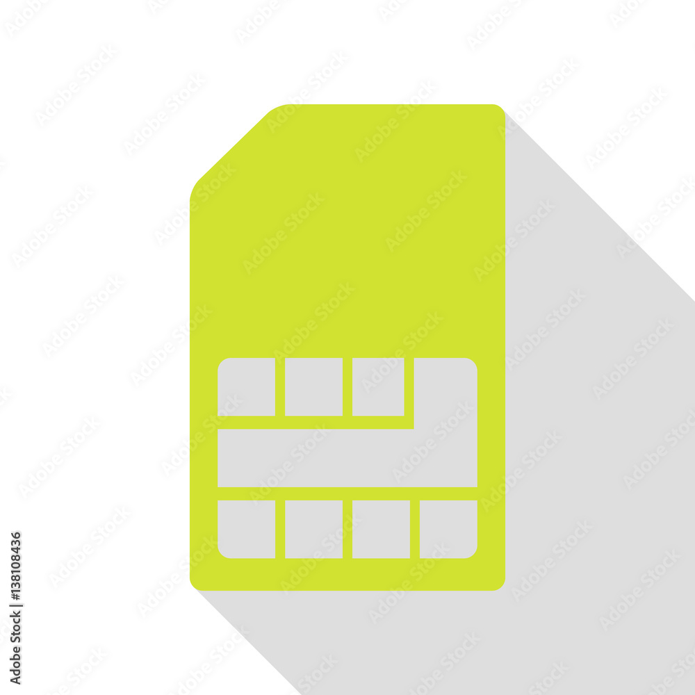 Poster sim card sign. pear icon with flat style shadow path.