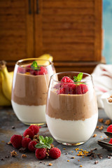 Banana and chocolate yogurt parfait