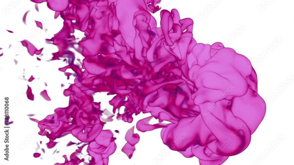 Poster rosy ink with alpha mask in water move in slow motion. vfx cloud of ink or smoke for transitions, ba