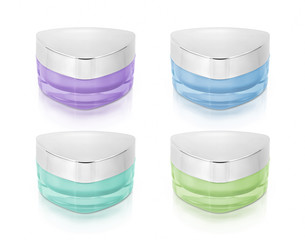 Cool color triangle cosmetic jar on white background