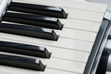 Closeup of a modern piano keyboard