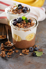 Chocolate chia pudding with banana slices