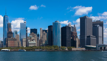 Fototapeta na wymiar The New York City Manhattan Financial District - view from the Staten Island ferry