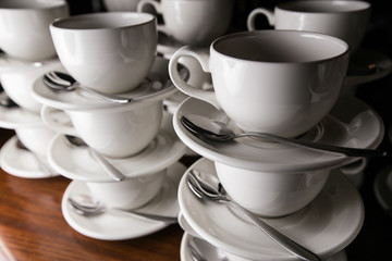 coffee cups. Catering. Mugs on a wooden table.