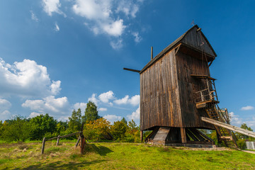 Old wooden windmill in Kashubian ethnographic museum in Wdzydze, Poland