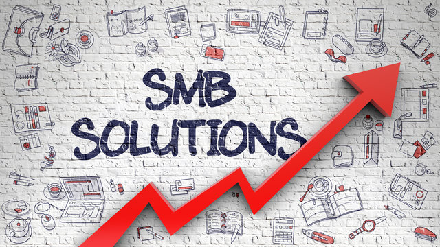 SMB Solutions Drawn on White Brick Wall. 