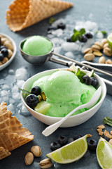 Pistachio and lime ice cream