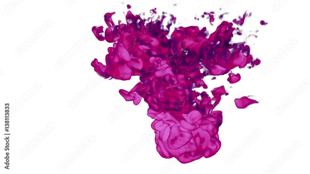 Poster rosy ink with alpha mask in water move in slow motion. vfx cloud of ink or smoke for transitions, ba