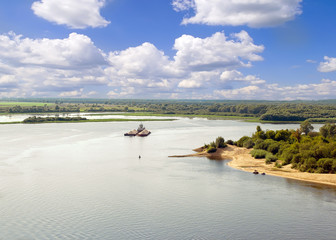 River vessel on the bend of the river Oka. Nizhny Novgorod region, Russia