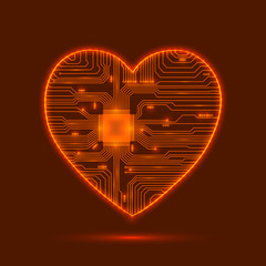 Abstract heart. Heart as an electronic chip. Vector illustration.