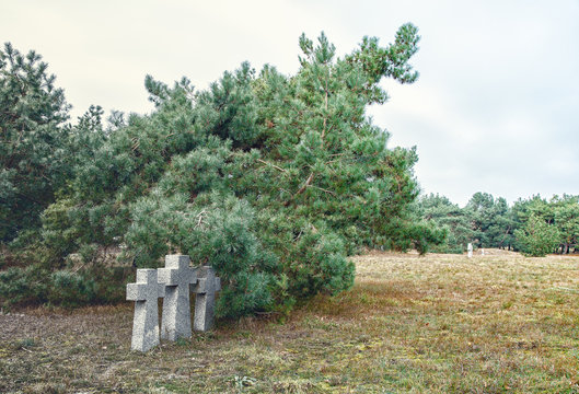 three stone crosses in the old cemetery