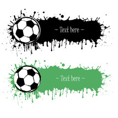 Set of hand drawn grunge banners with soccer bal