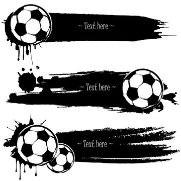 Set of hand drawn grunge banners with soccer bal