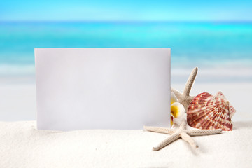 Panper, pagoda and shells on sandy beach, Summer concept