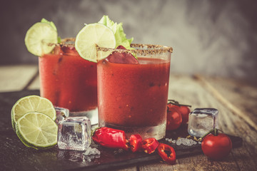 Bloody mary cocktail and ingredients