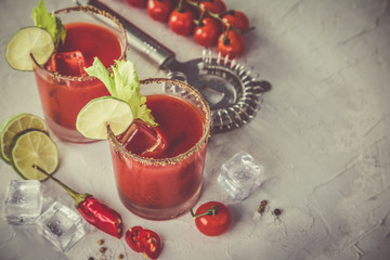 Bloody mary cocktail and ingredients