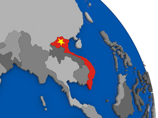 Vietnam and its flag on globe