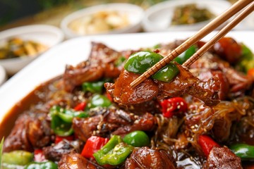 jjim dak. Andong-style Braised Spicy Chicken with Vegetables.