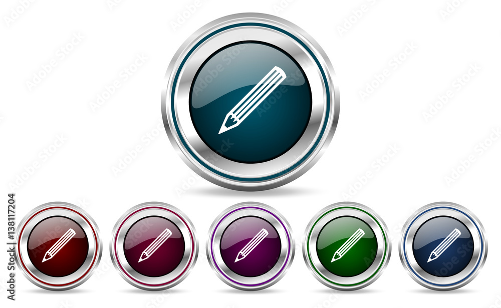 Poster Pencil silver metallic web set of vector icons isolated on white background in eps 10.
