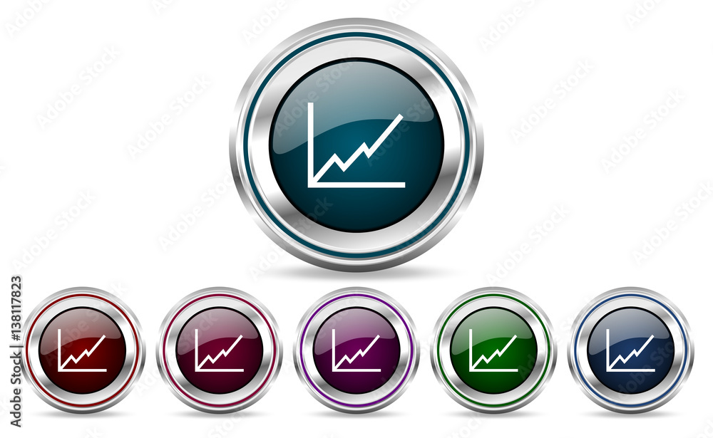 Leinwandbilder chart silver metallic web set of vector icons isolated on white background in eps 10.
