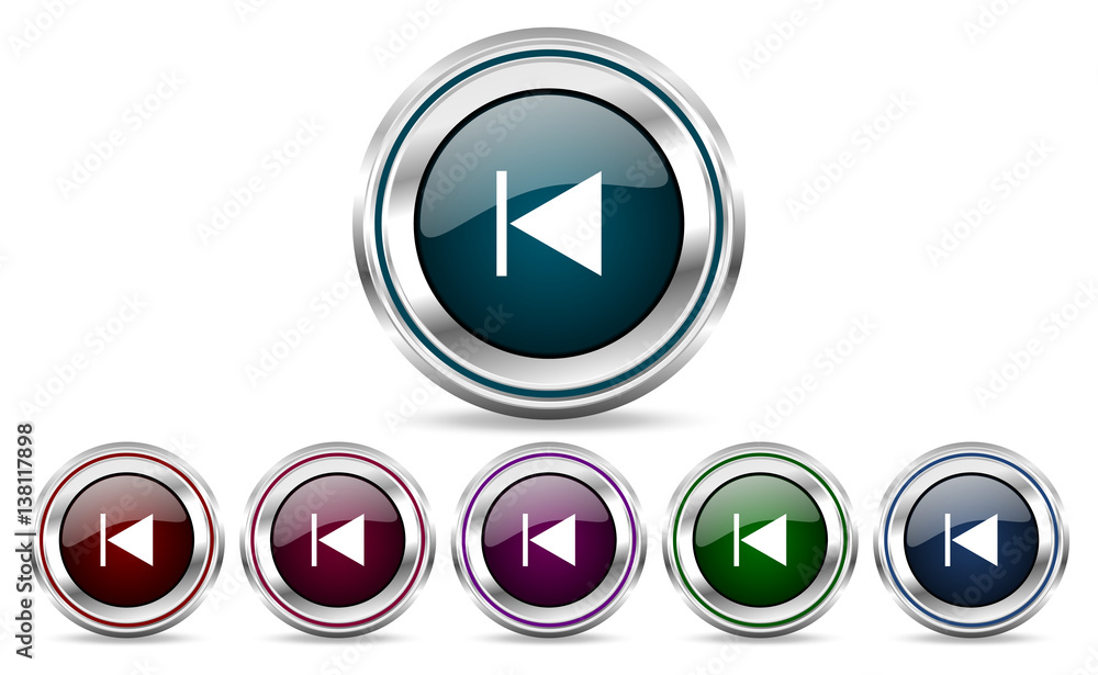 Poster prev silver metallic web set of vector icons isolated on white background in eps 10.