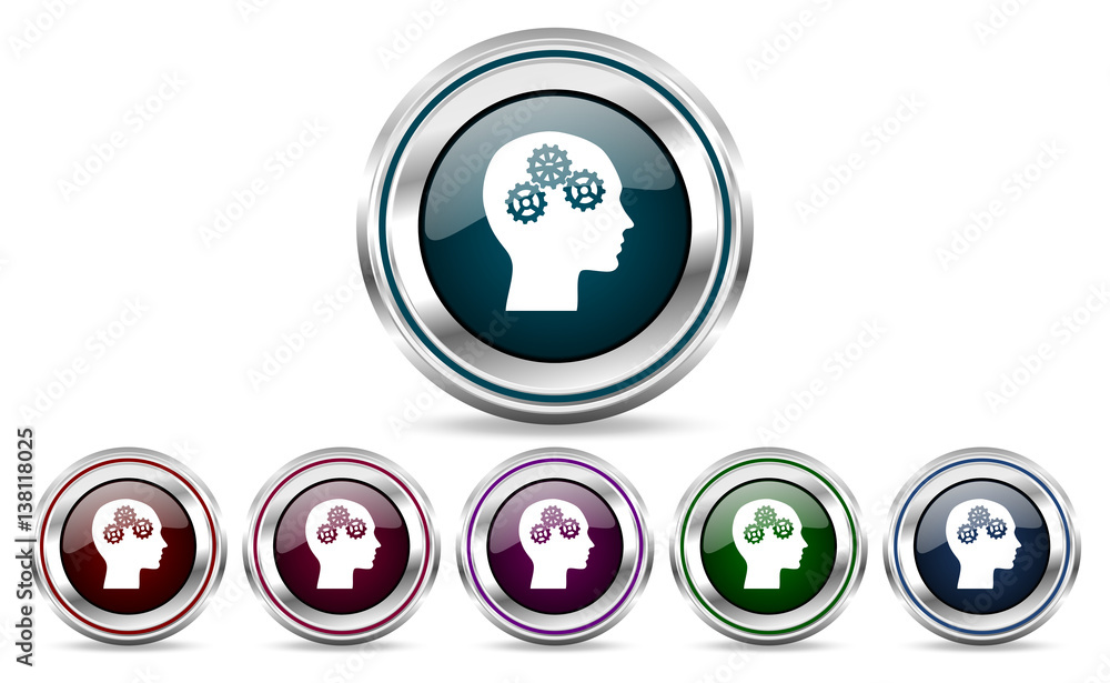 Poster head silver metallic web set of vector icons isolated on white background in eps 10.