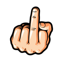 Hand gesture, Fuck You, symbol. Middle finger sign. Cartoon vector illustration, sticker