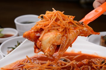 dongtae jjim. Braised Pollack.