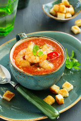 Italian soup gazpacho with shrimp.