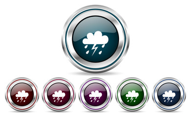 Storm silver metallic web set of vector icons isolated on white background in eps 10.